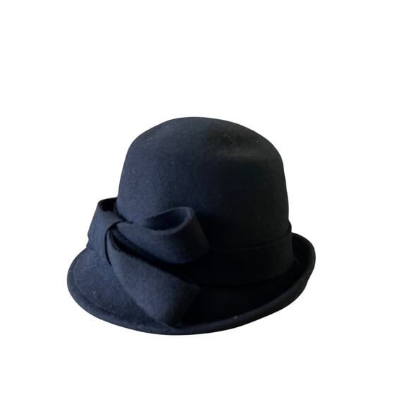 Kate Landry Womans Cloche Hat Black Boho Bow Accent 100% Wool Retro - Picture 8 of 9